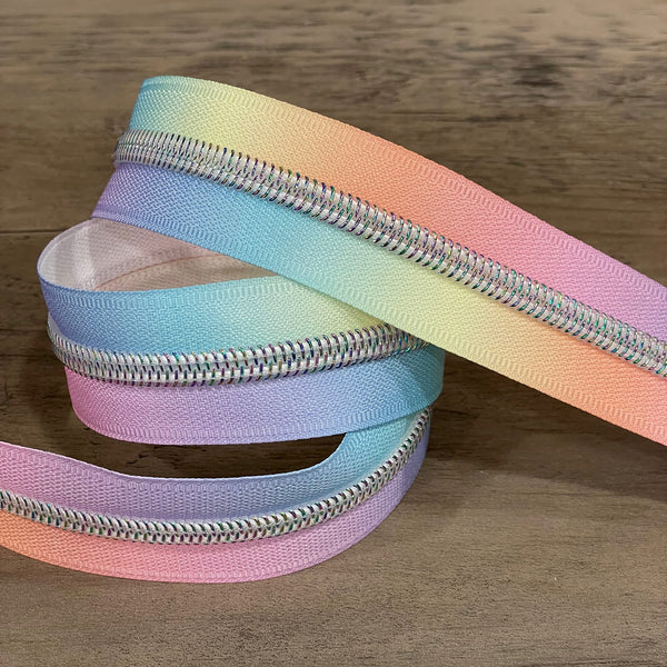 #5 Pastel Rainbow Zipper Tape with Iridescent Teeth