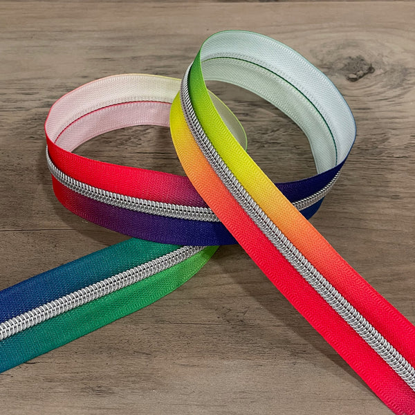 #5 Solid Rainbow Zipper Tape with Silver Teeth